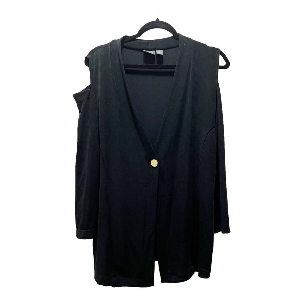 Chicos Travelers Black Cold Shoulder Tunic Blouse Outer Piece Size 1 Medium